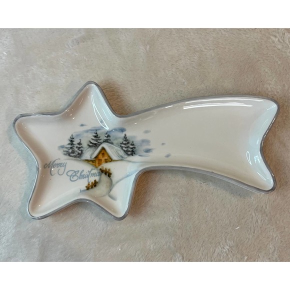 Merry Christmas Shooting Star Tray Ceramiche Fabbro Made in Italy - Picture 1 of 6